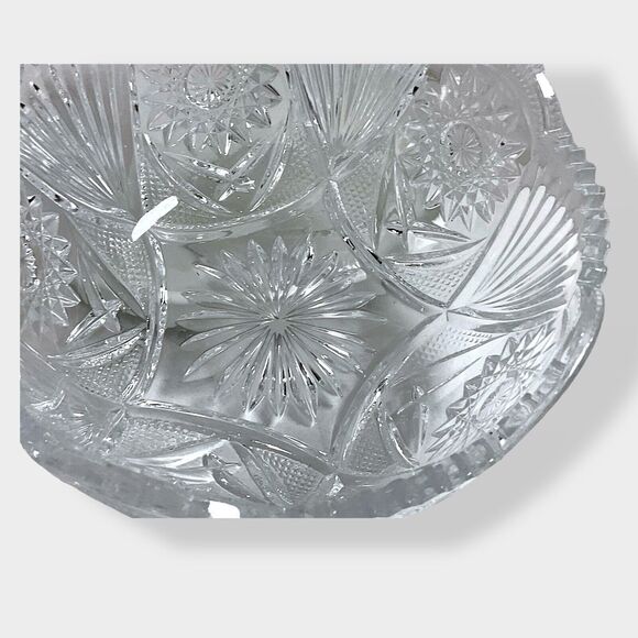 Vntg Unmarked Hobstar & Fan 8” Cut Glass Crystal Bowl ABP Collectable Brilliant - Picture 14 of 16